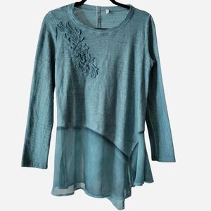Soft Surroundings Esperanza Blue Top Shirt Petite Small PS Blouse Knit Cozy Cute